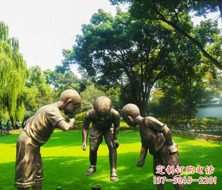 大同铜雕园林玩陀螺儿童雕塑
