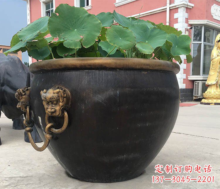 大同铜雕圆形荷花水缸雕塑 (3)