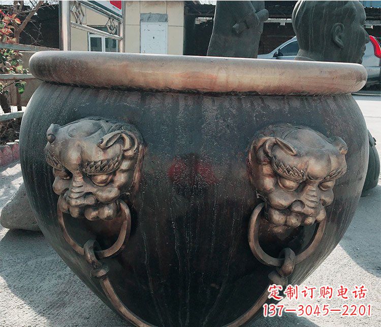 大同铜雕圆形荷花水缸雕塑 (6)