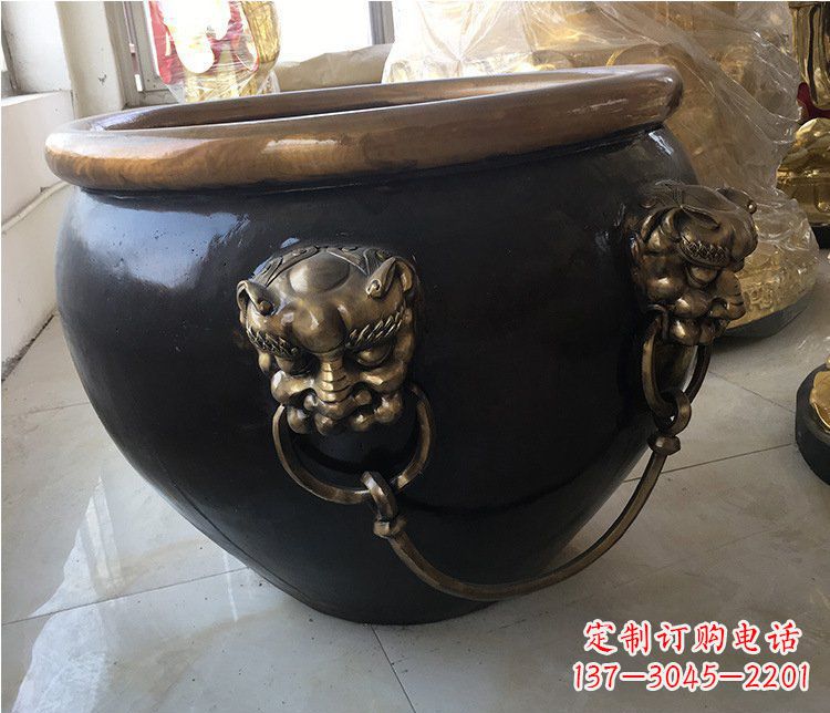 大同铜雕圆形荷花水缸雕塑 (5)