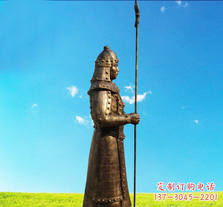 大同铜雕战士站岗古代人物雕塑