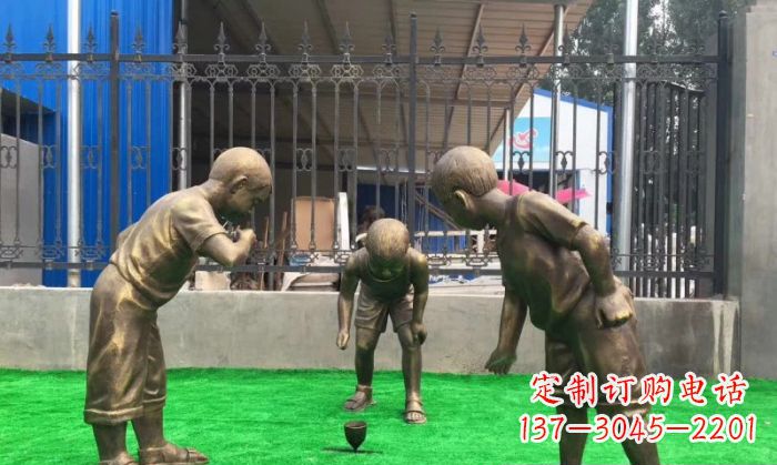 大同玩陀螺儿童铜雕