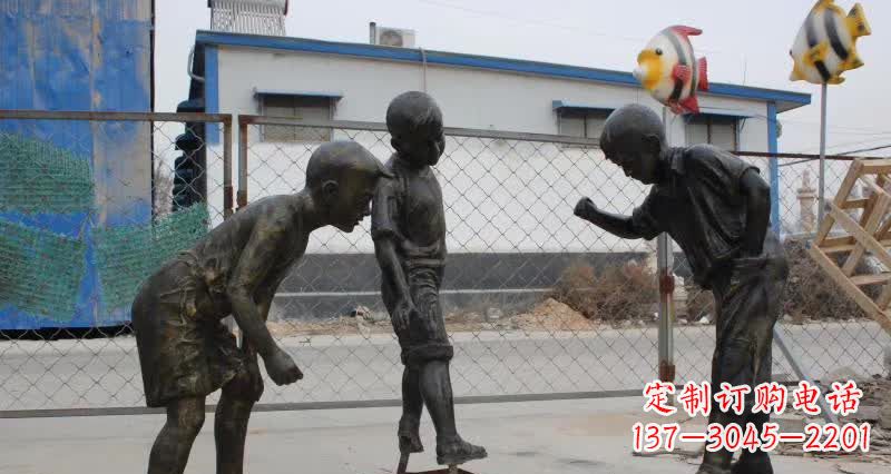 大同玩陀螺人物铜雕