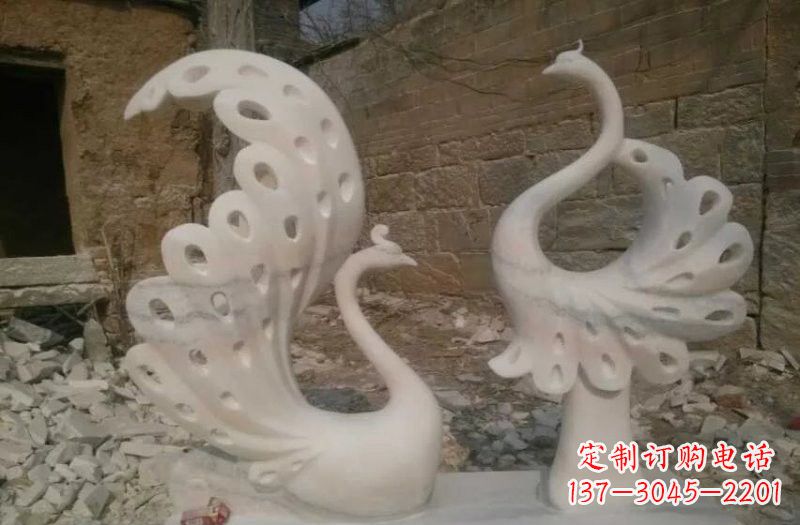 大同晚霞红抽象石雕孔雀
