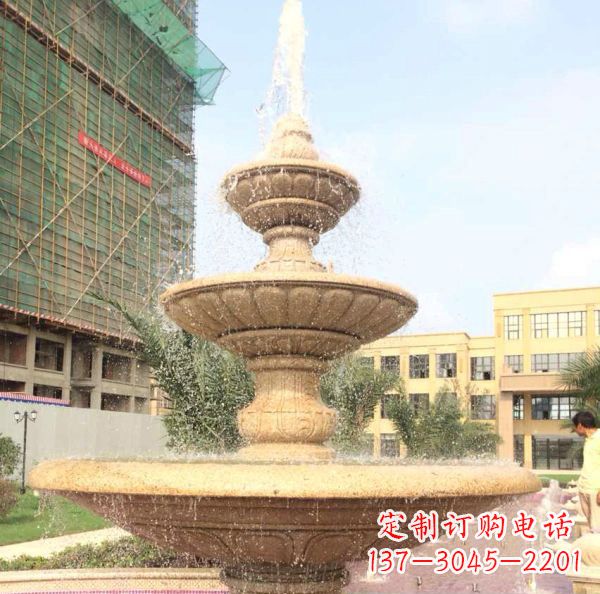 大同晚霞红大型多层喷泉石雕