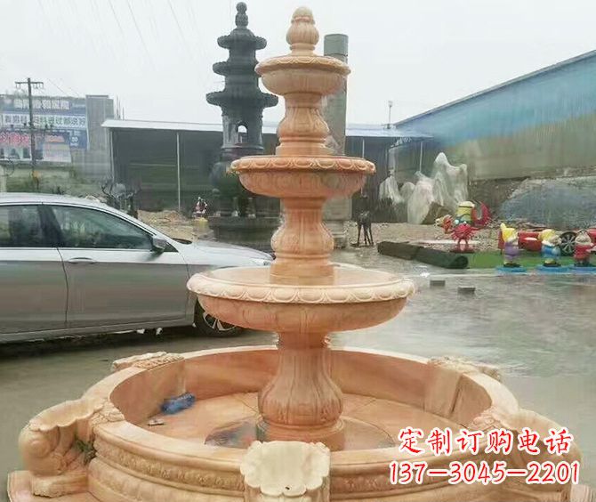 大同晚霞红多层大型石雕喷泉 (3)