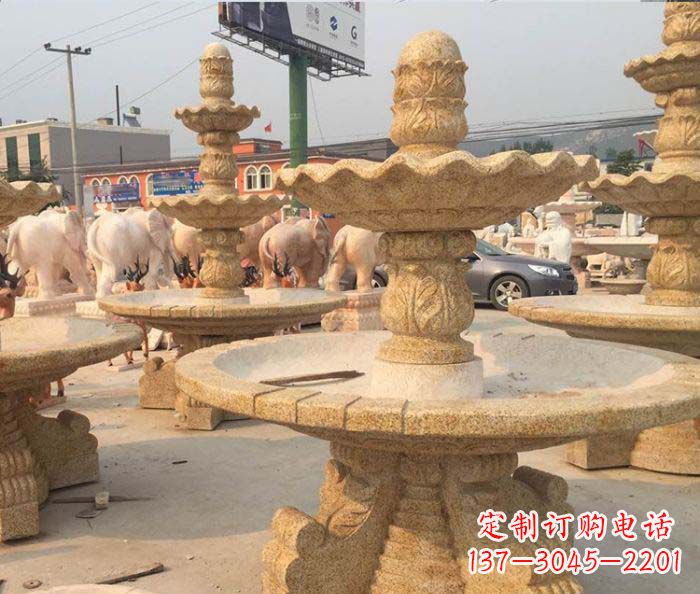 大同晚霞红多层大型石雕喷泉