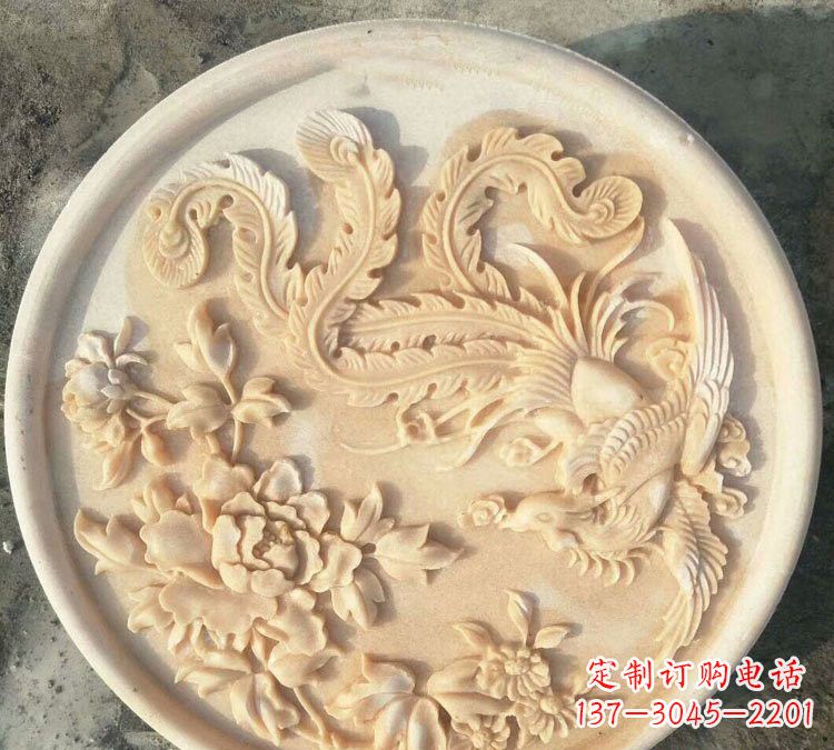 大同晚霞红凤凰牡丹石浮雕
