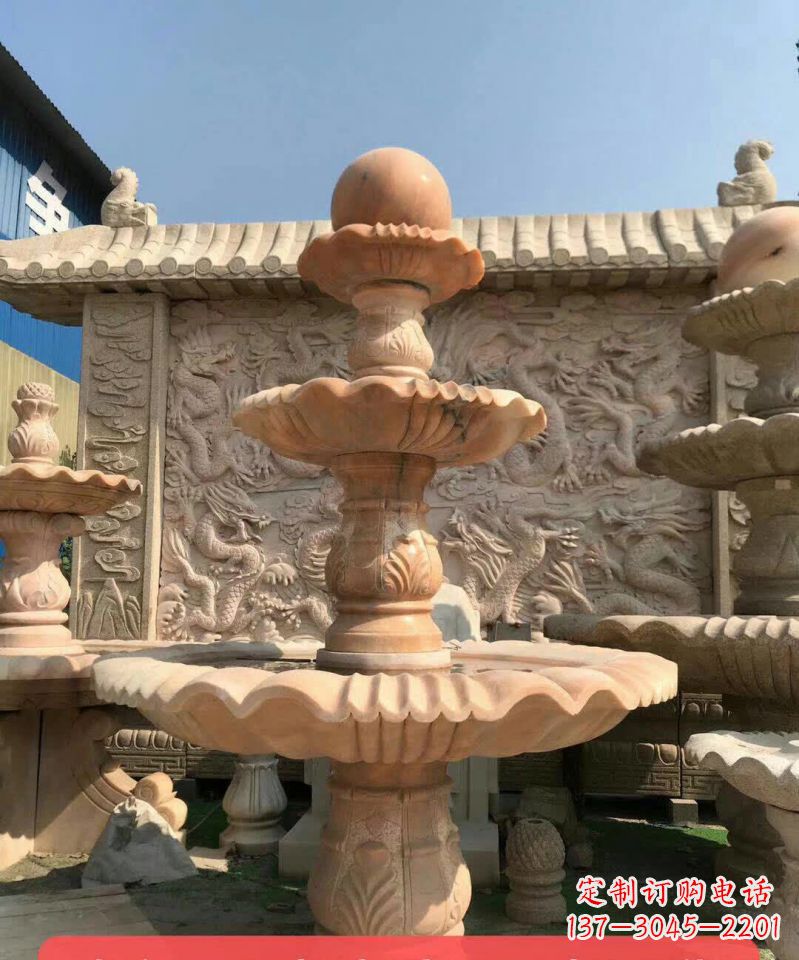 大同晚霞红风水球石雕喷泉 
