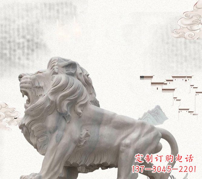 大同晚霞红公园动物仿真狮子石雕