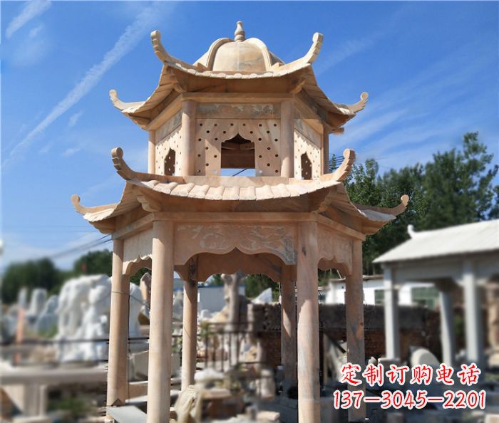 大同晚霞红公园双层六角凉亭石雕