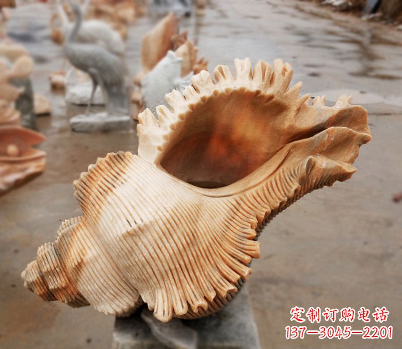 大同晚霞红海螺石雕广场景观雕塑