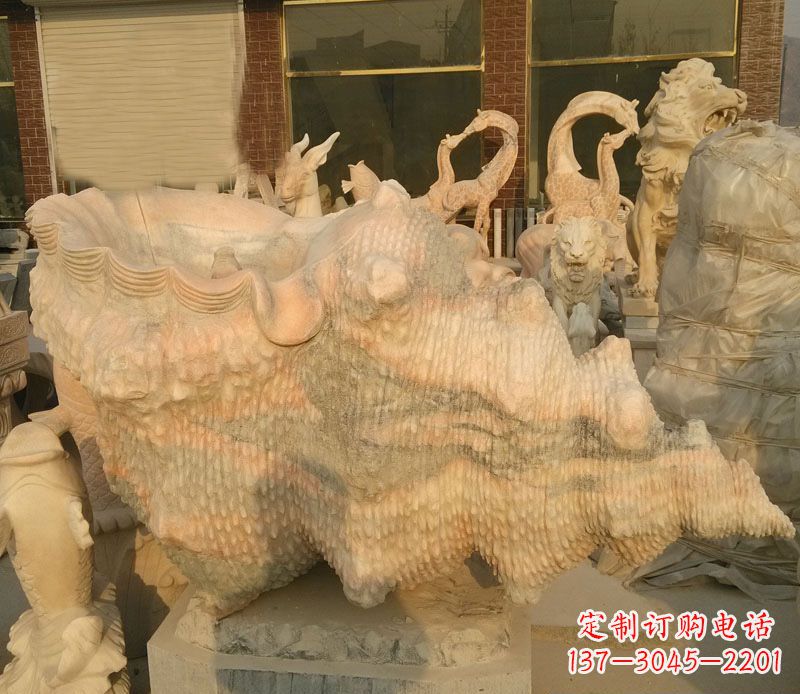 大同晚霞红海螺石雕