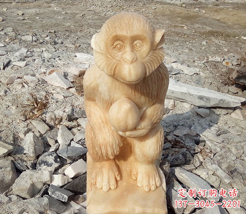 大同晚霞红猴子公园动物石雕