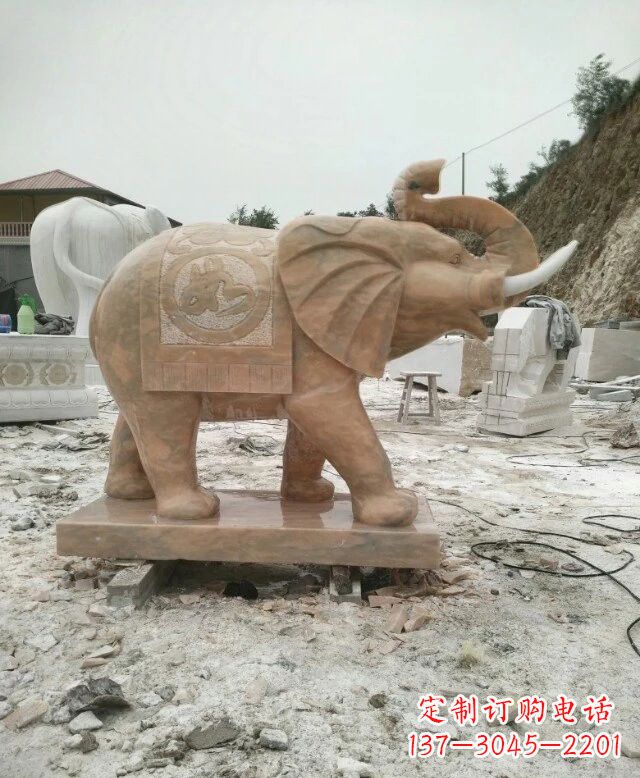 大同晚霞红吉祥如意大象雕塑