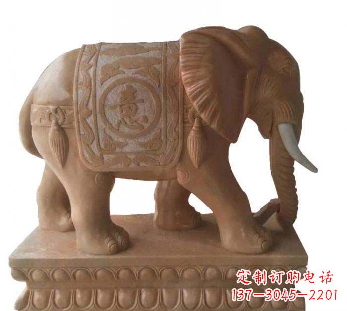 大同晚霞红吉祥如意大象石雕 (2)