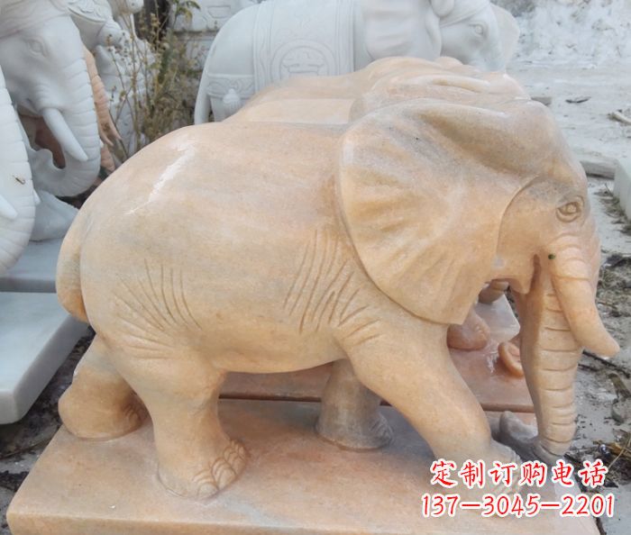大同晚霞红吉祥如意大象石雕 (3)