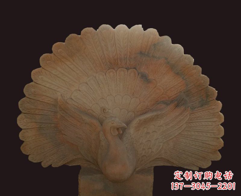 大同晚霞红开屏孔雀石雕