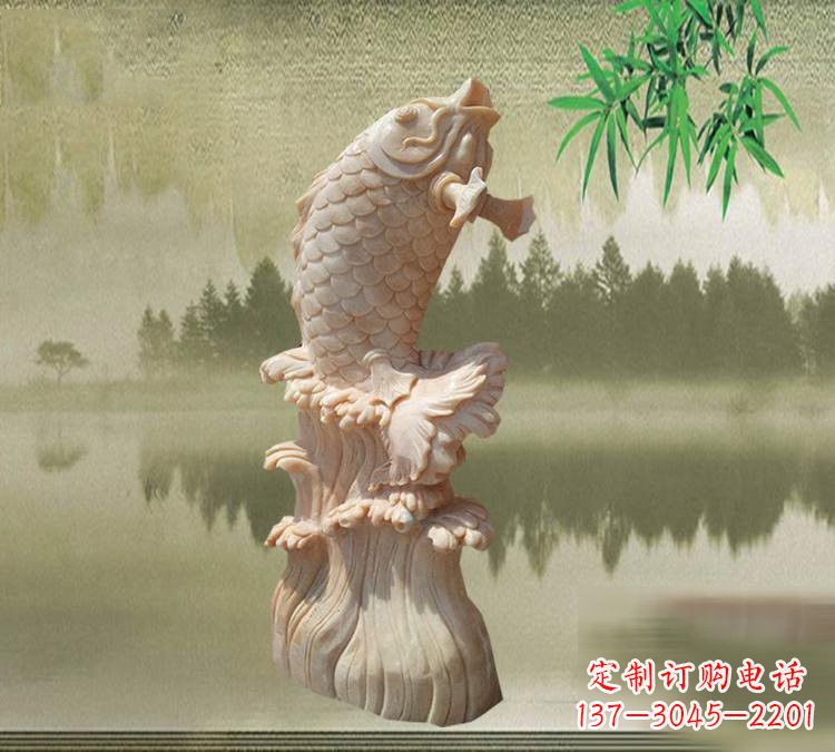 大同晚霞红鲤鱼石雕