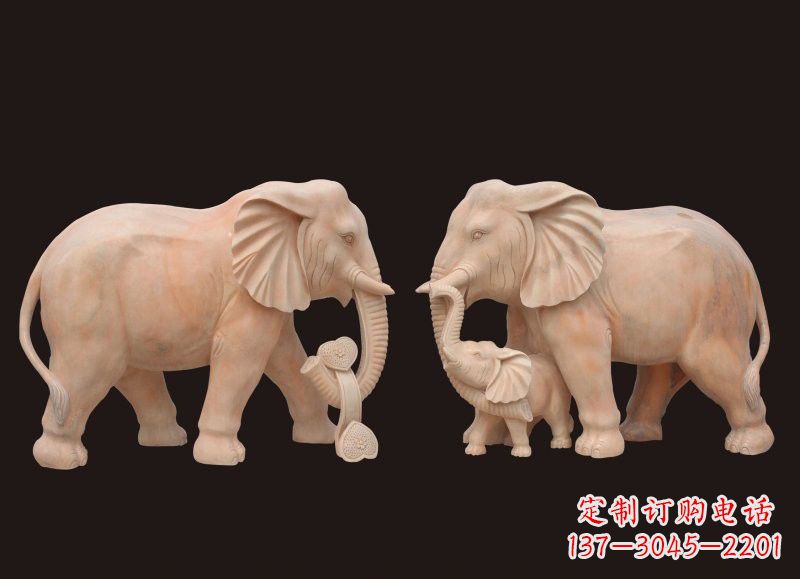 大同晚霞红母子大象雕塑