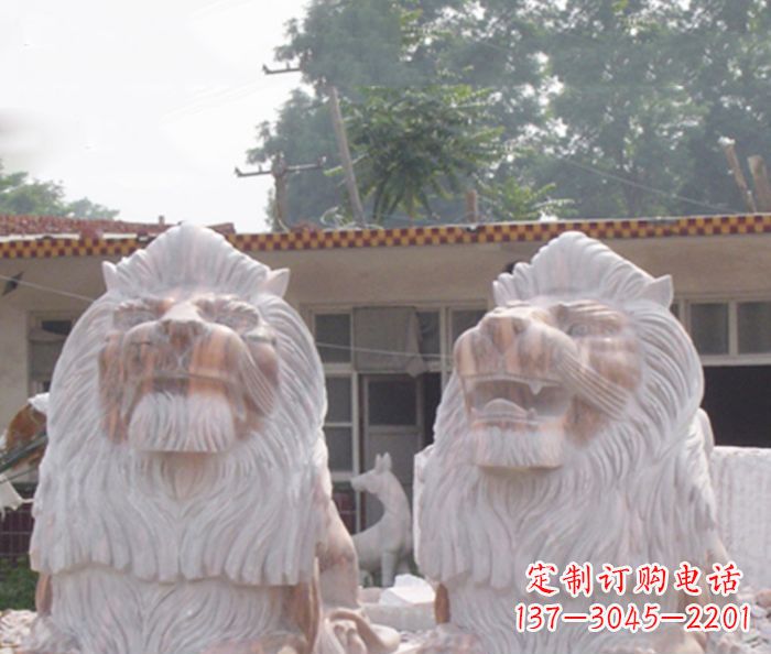 大同晚霞红欧式石雕狮子