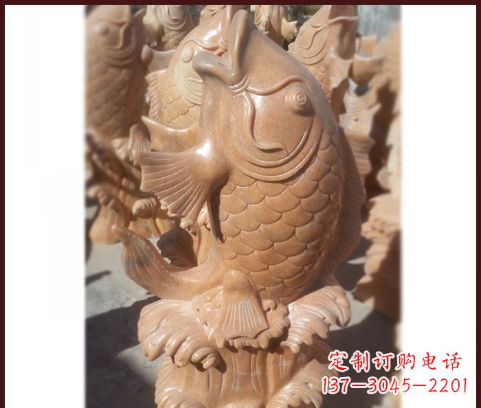 大同晚霞红喷水鲤鱼石雕 (3)