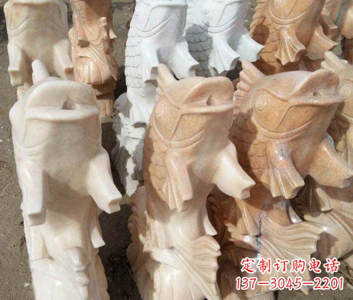 大同晚霞红喷水鲤鱼庭院石雕