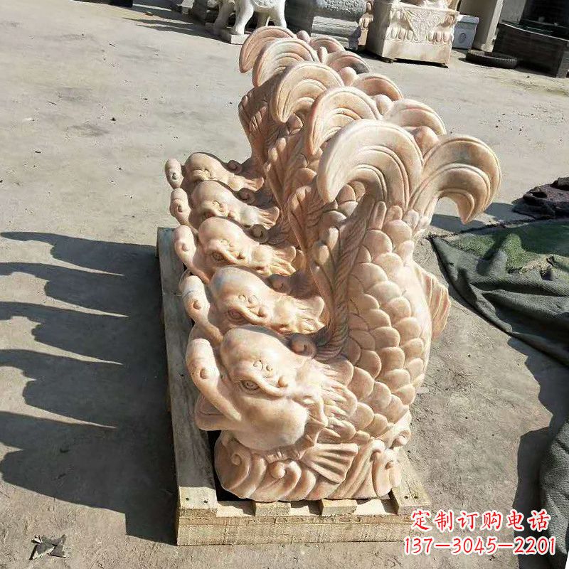 大同晚霞红喷水鱼石雕-园林水景喷泉动物雕塑摆件