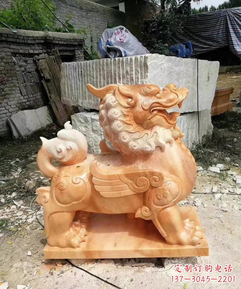 大同晚霞红貔貅雕塑1
