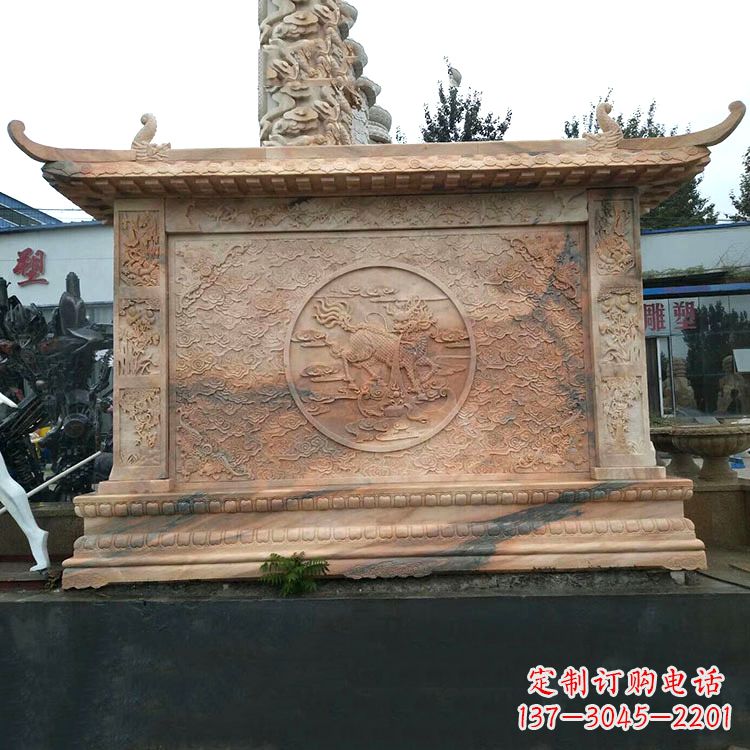 大同晚霞红麒麟影壁墙石雕