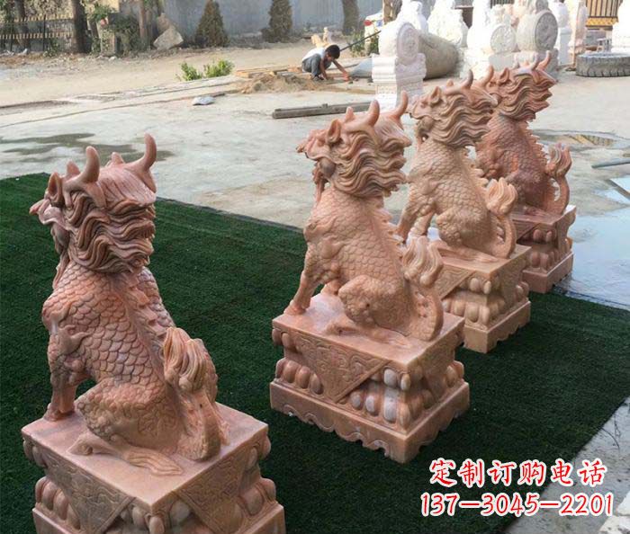 大同晚霞红麒麟招财镇宅石雕