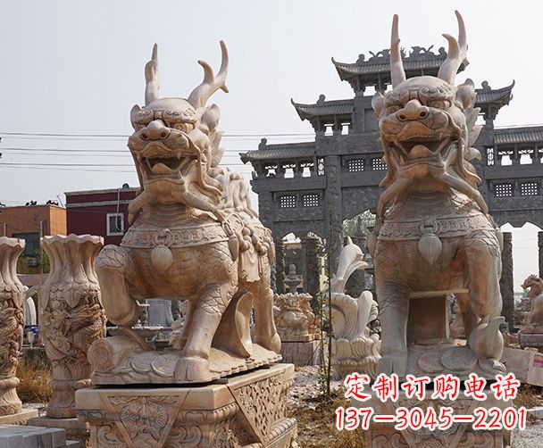 大同晚霞红瑞兽麒麟石雕 (2)