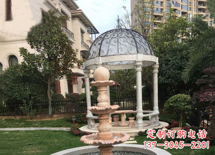 大同晚霞红三层风水球喷泉小区石雕