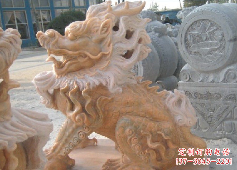 大同晚霞红神兽麒麟雕塑