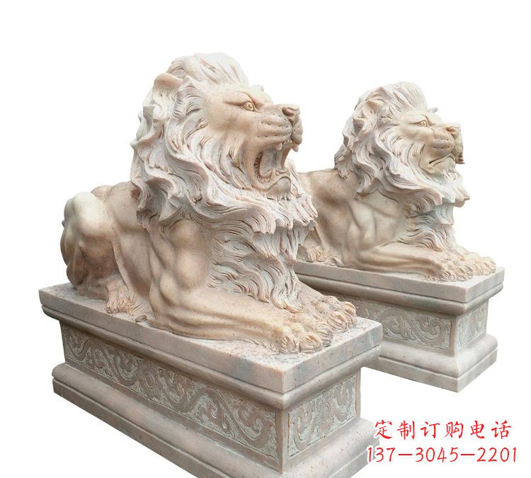 大同晚霞红石材欧式狮子