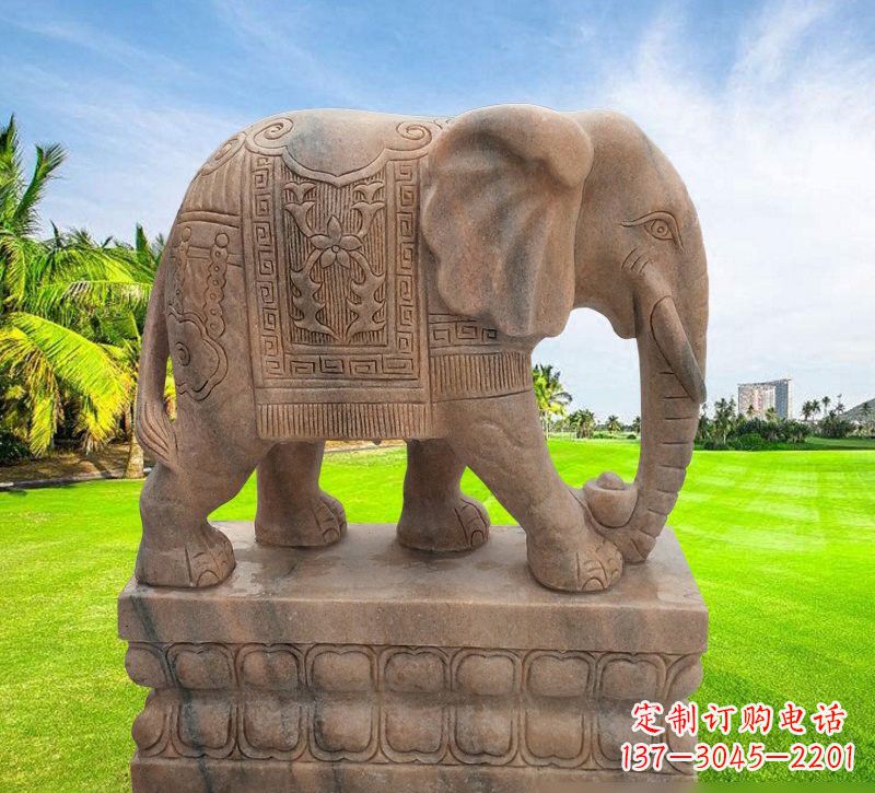 大同晚霞红石雕大象 (2)