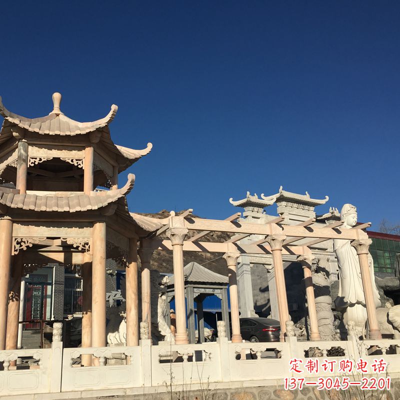 大同晚霞红石雕凉亭花架