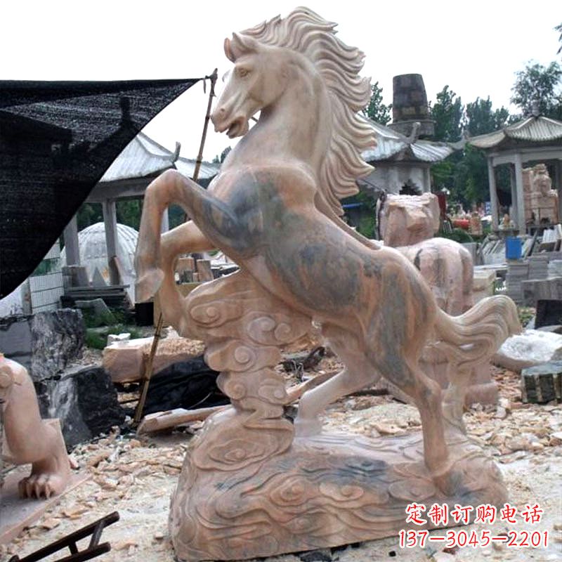 大同晚霞红石雕马生肖动物雕塑