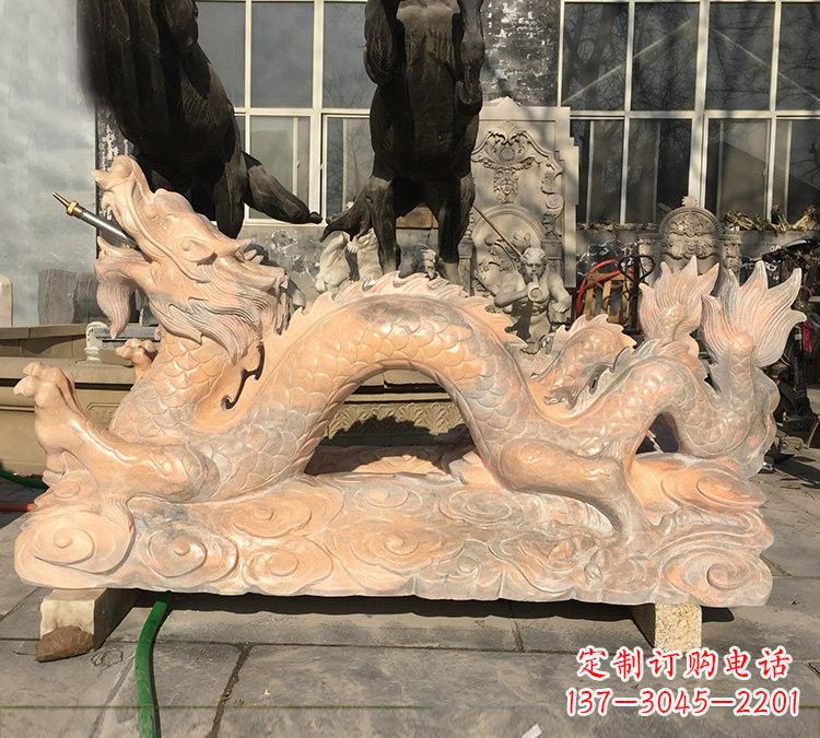 大同晚霞红石雕喷水龙
