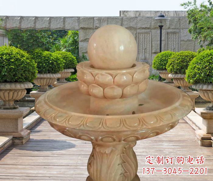 大同晚霞红双层风水球公园喷泉石雕 (2)