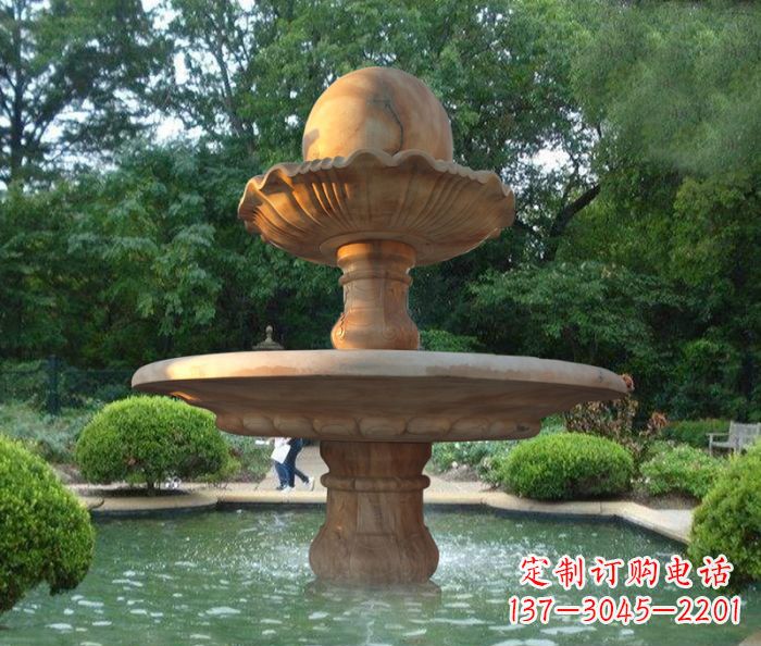 大同晚霞红双层风水球喷泉公园石雕