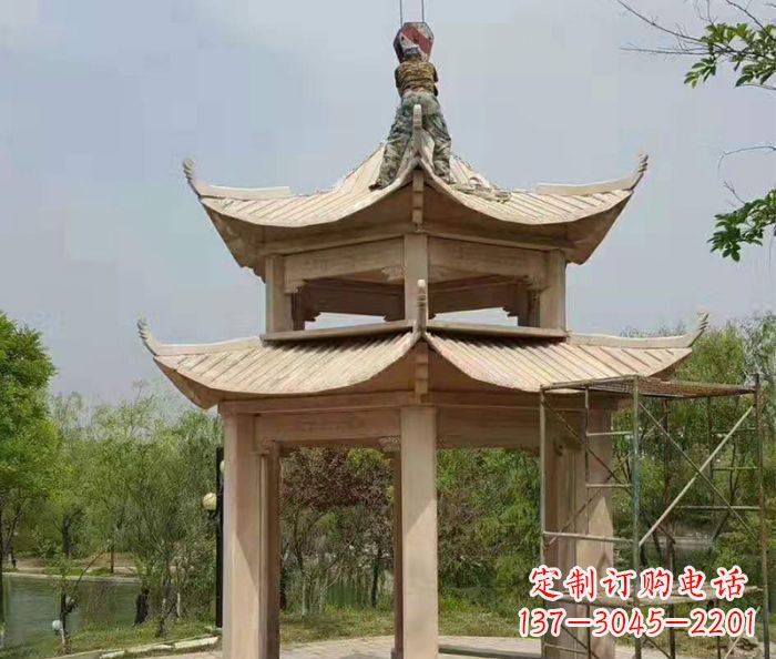 大同晚霞红双层凉亭石雕 (2)