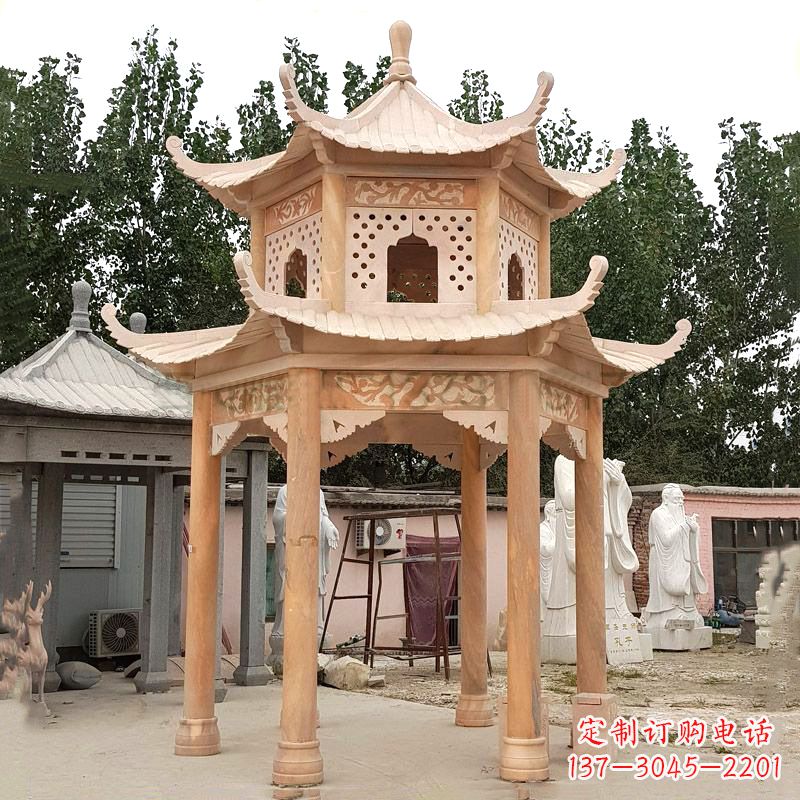 大同晚霞红双层石凉亭