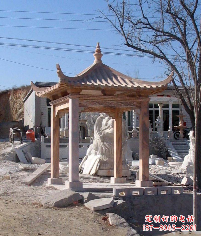 大同晚霞红四角凉亭景观石雕