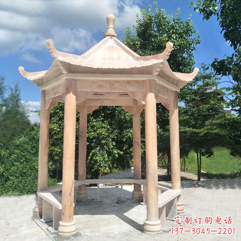 大同晚霞红庭院石凉亭
