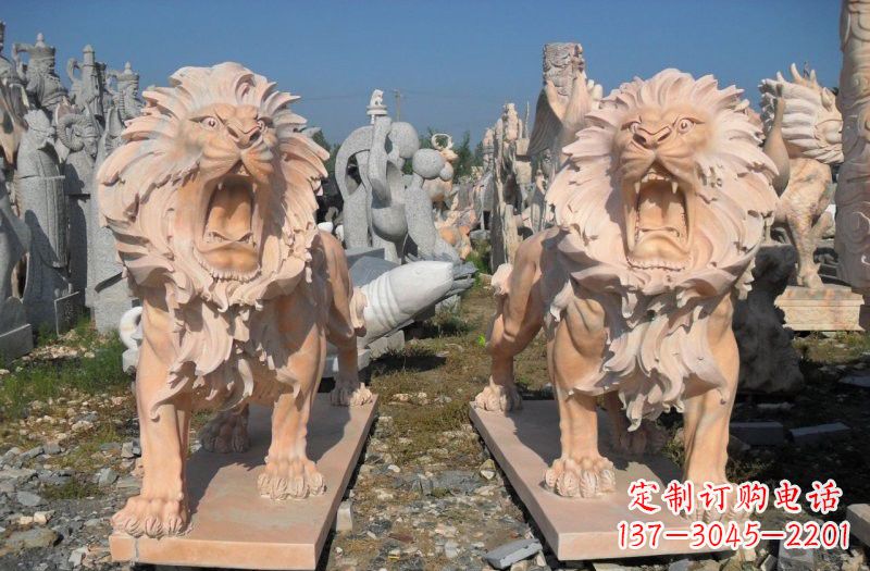 大同晚霞红西洋狮子雕塑