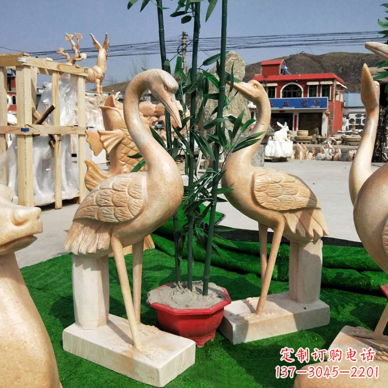 大同晚霞红仙鹤石雕