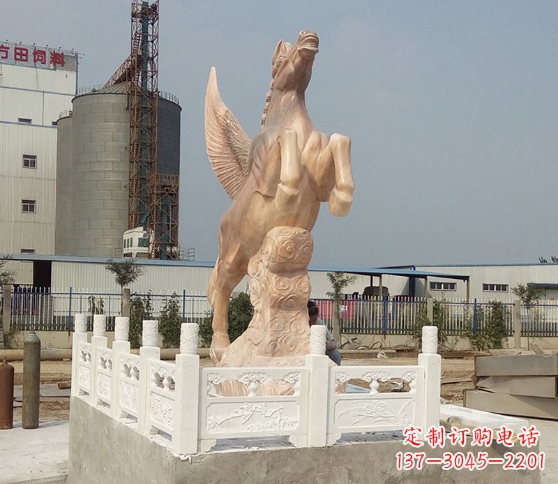 大同晚霞红祥云飞马企业景观石雕