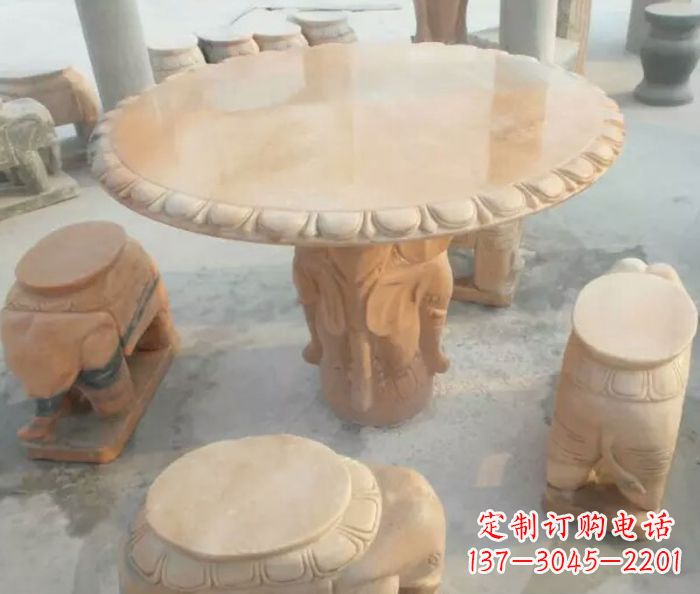 大同晚霞红小象桌凳别墅石雕 (2)