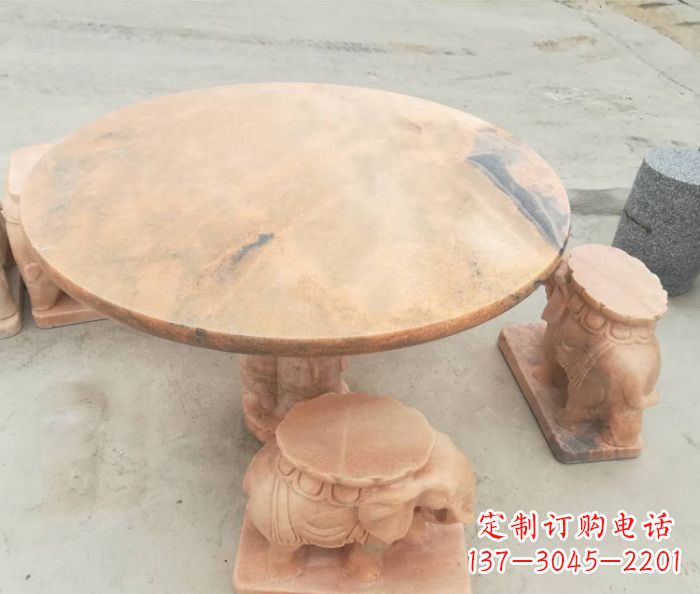 大同晚霞红小象桌凳别墅石雕 (4)
